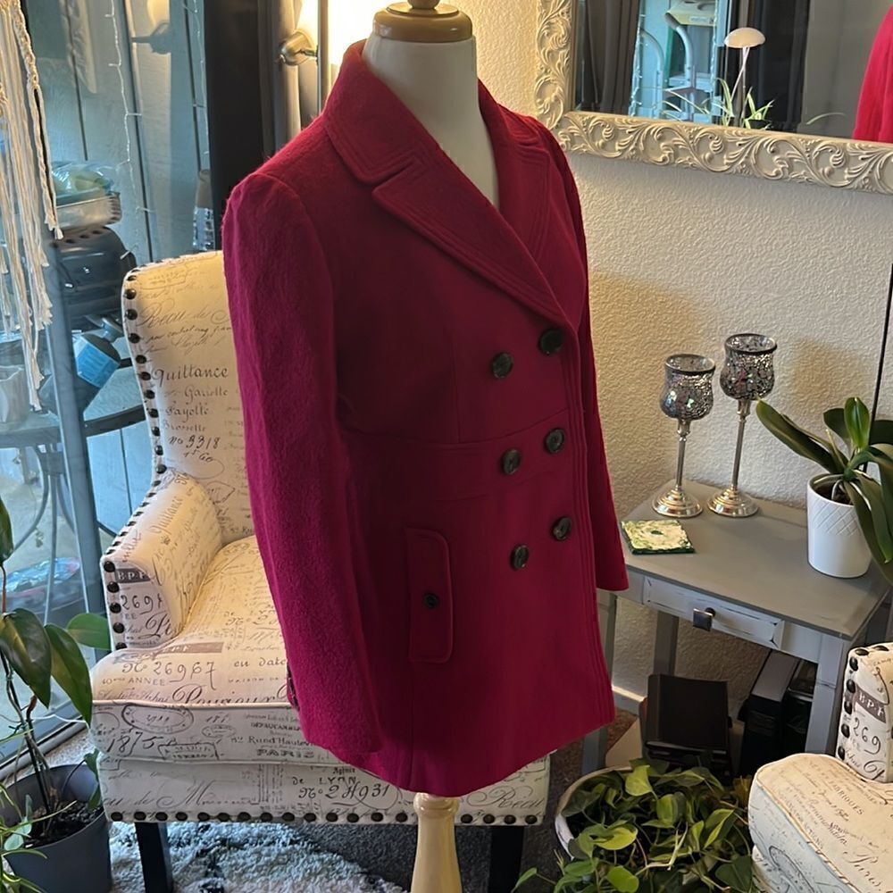 🎊HP🎊 LOFT Fucsha Pink Boiled Wool Pea Coat - Picture 7 of 15